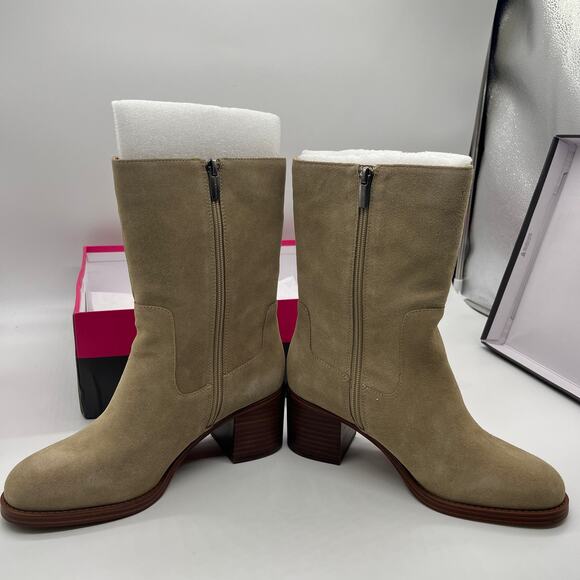 Vince Camuto Mid-Shaft Suede Boots Size 7.5 Wide Zelcinna Tortilla - Picture 3 of 12